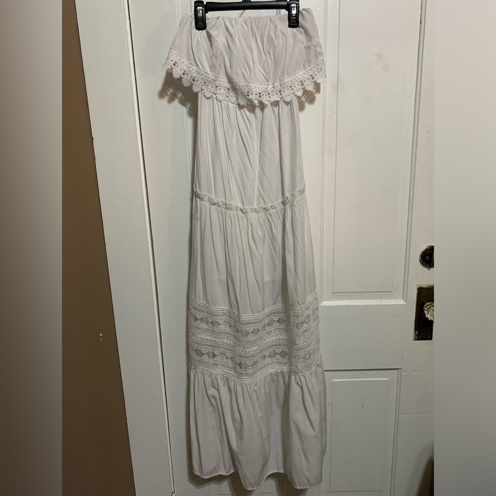 White Strapless Boho Maxi Dress